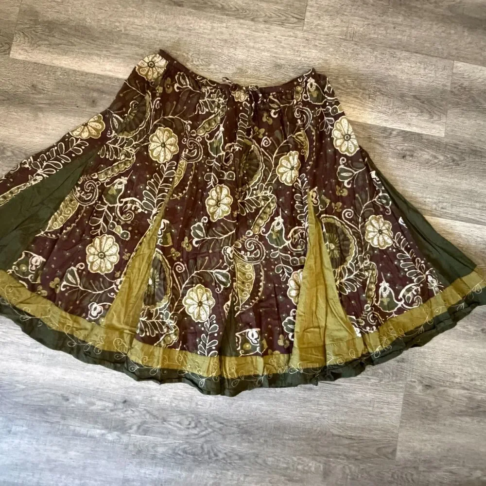 Vintage Boho Floral Cottage Prairie Festival Folk Gypsy Skirt Plus Size 22/24